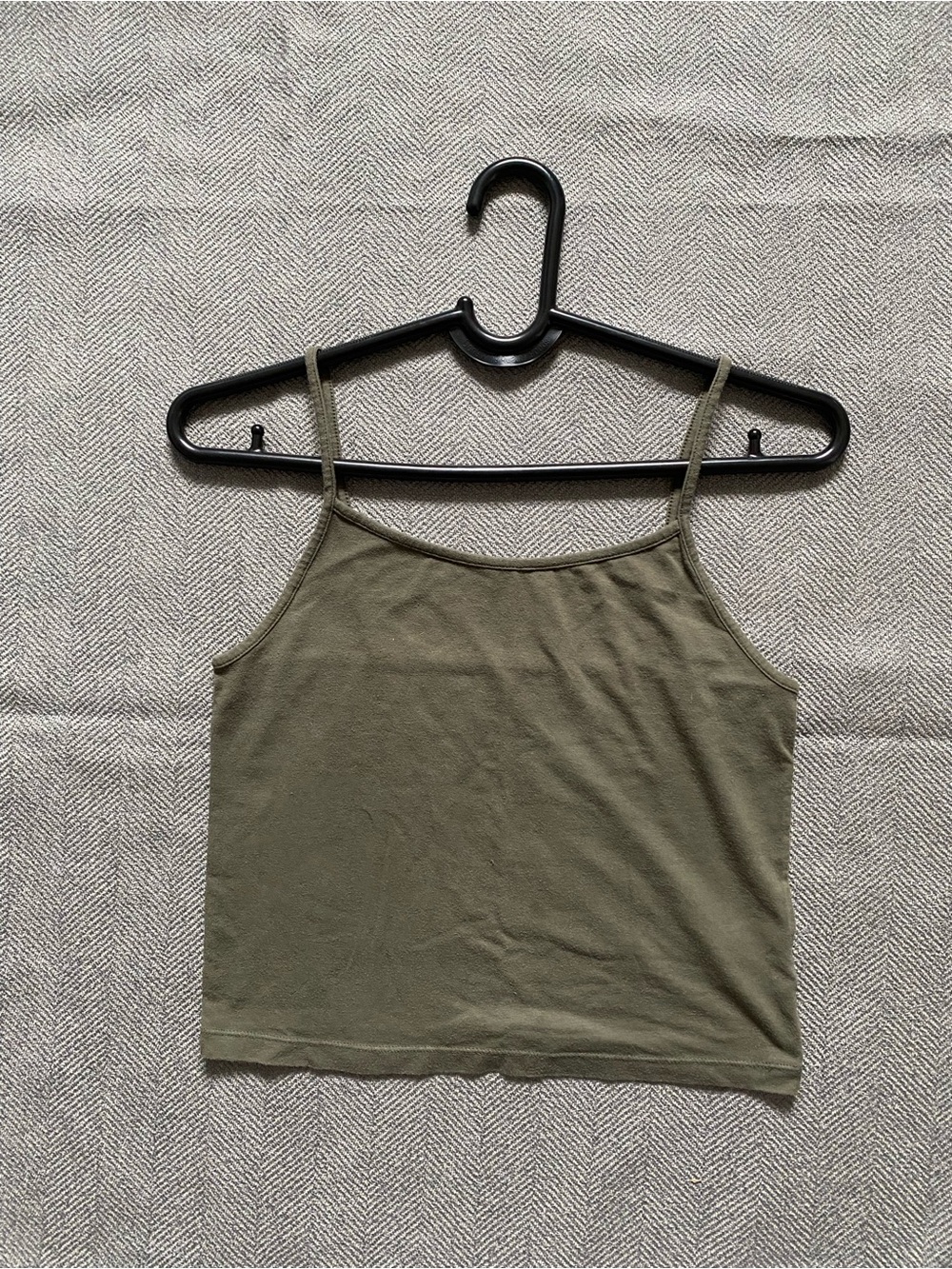 Wild Fable Women Cropped Tank Top Large Olive Green Cotton Cami Strap